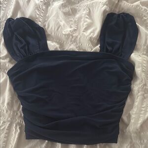 SHEIN Blue Ruched Crop Tank Top